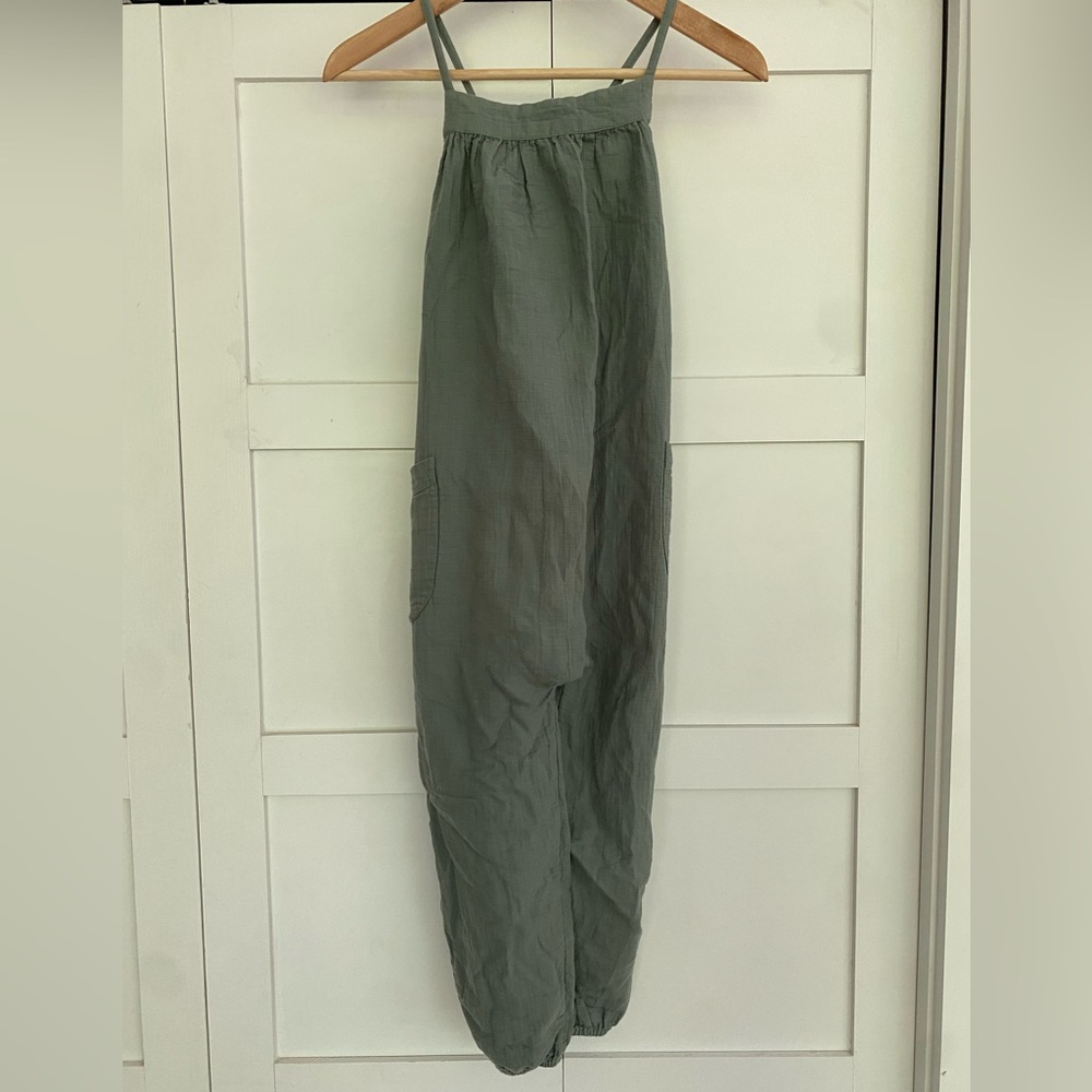 Light green roomy romper for girls. By Stem from Nordstroms.